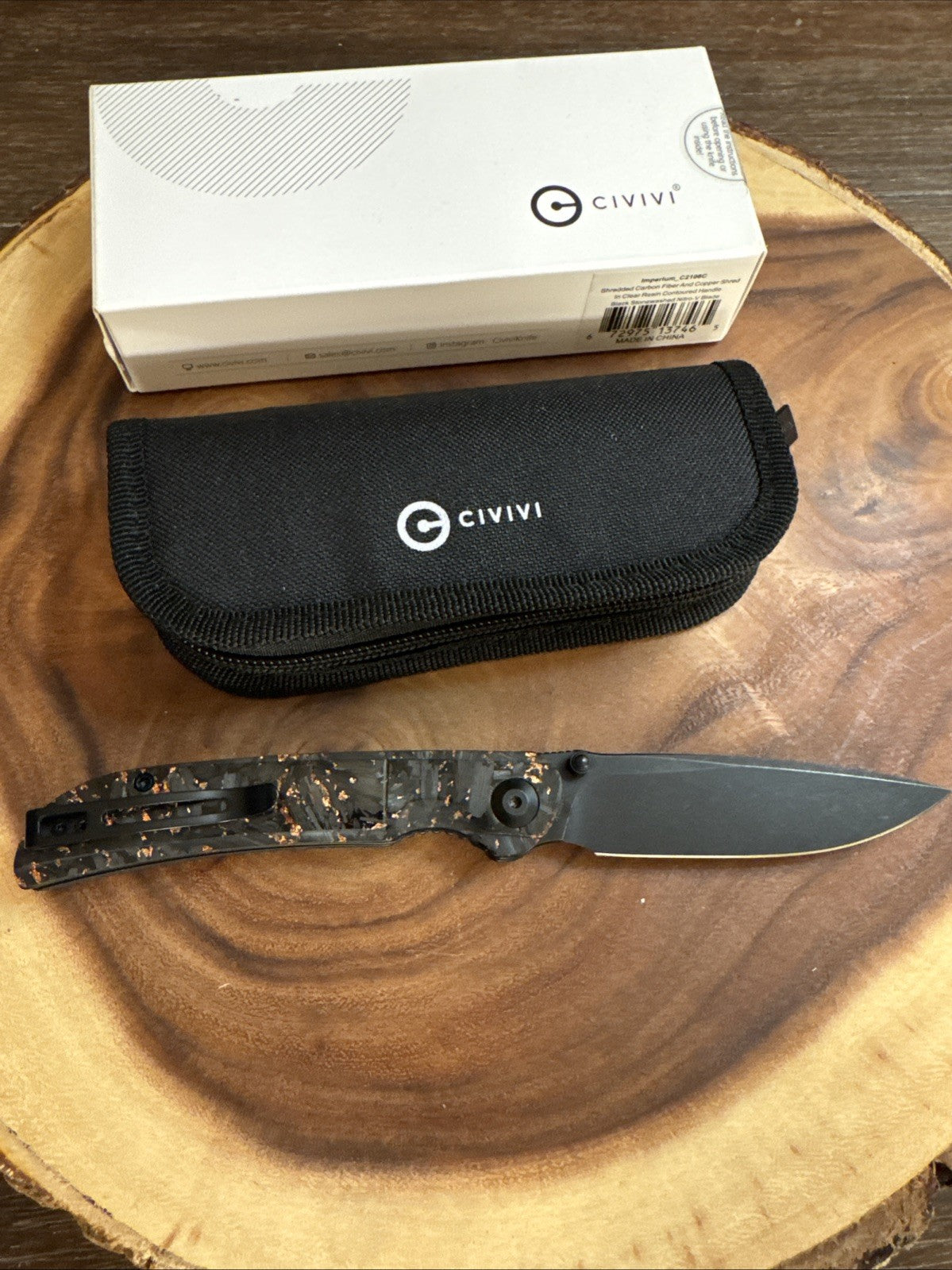 Civivi Knives Imperium C2106C Black Nitro-V Carbon Fiber Copper Shred Discontin