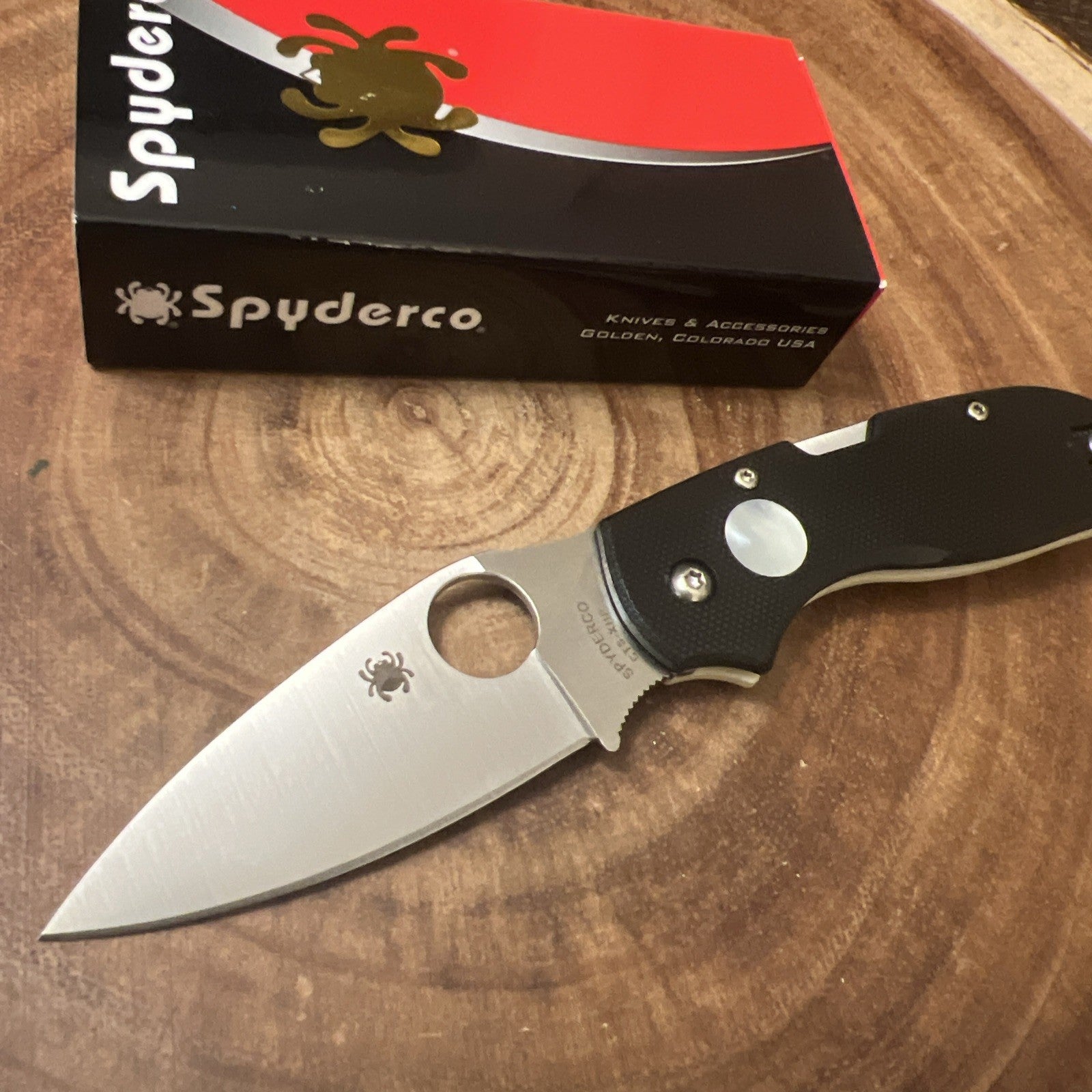 Spyderco Chaparral Lockback Knife Black & White G-10 Sun and Moon XHP C152GSM