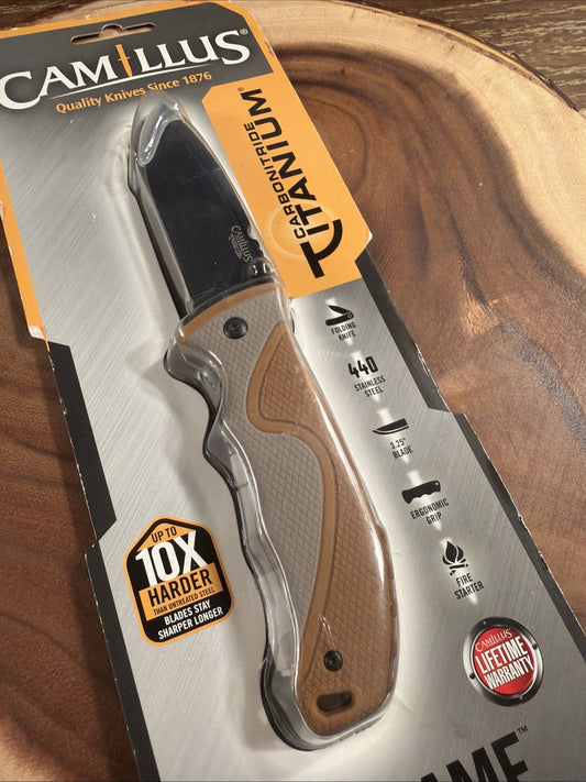 Camillus Inflame Folding Knife 3.25" Titanium 440 Steel Blade Synthetic Handle