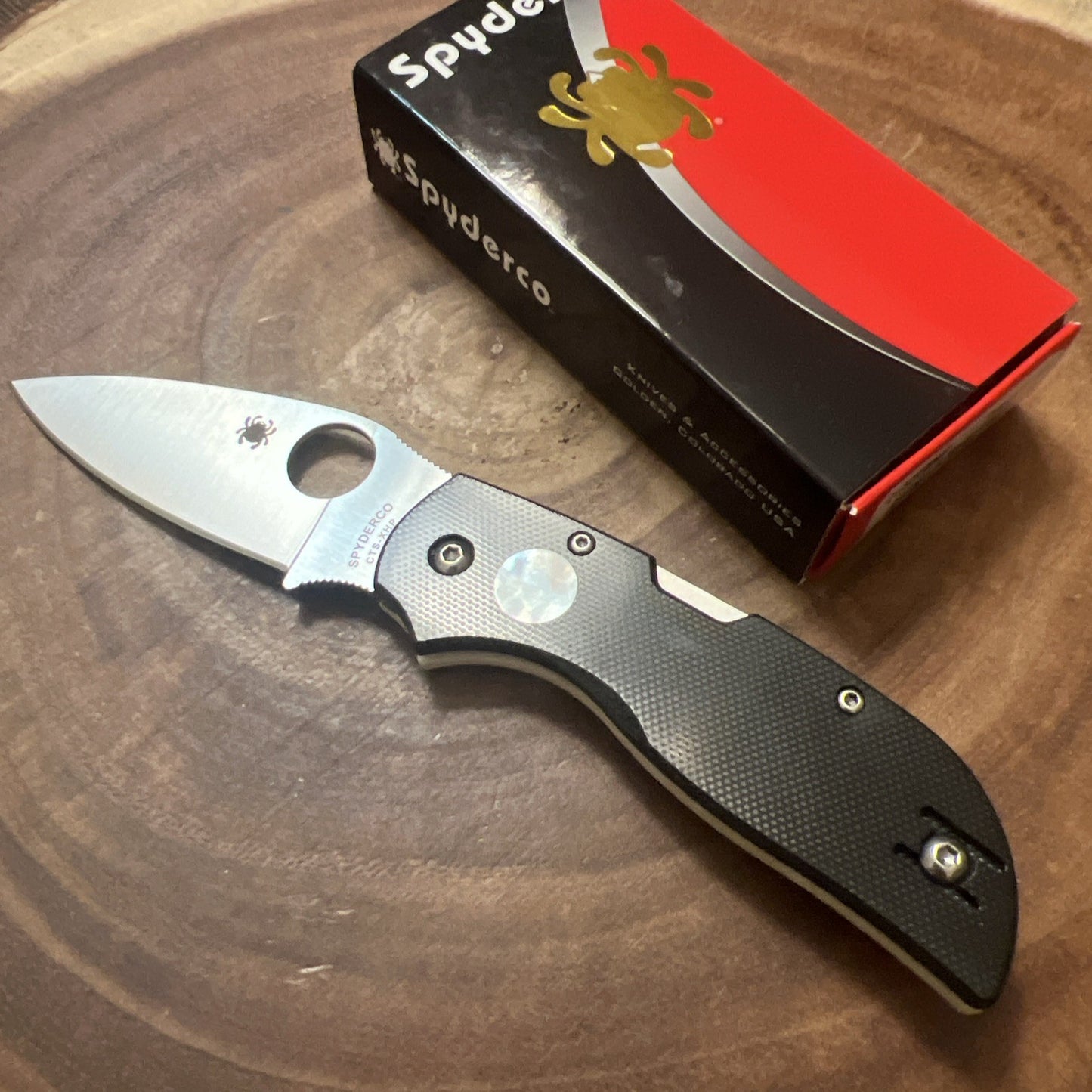 Spyderco Chaparral Lockback Knife Black & White G-10 Sun and Moon XHP C152GSM