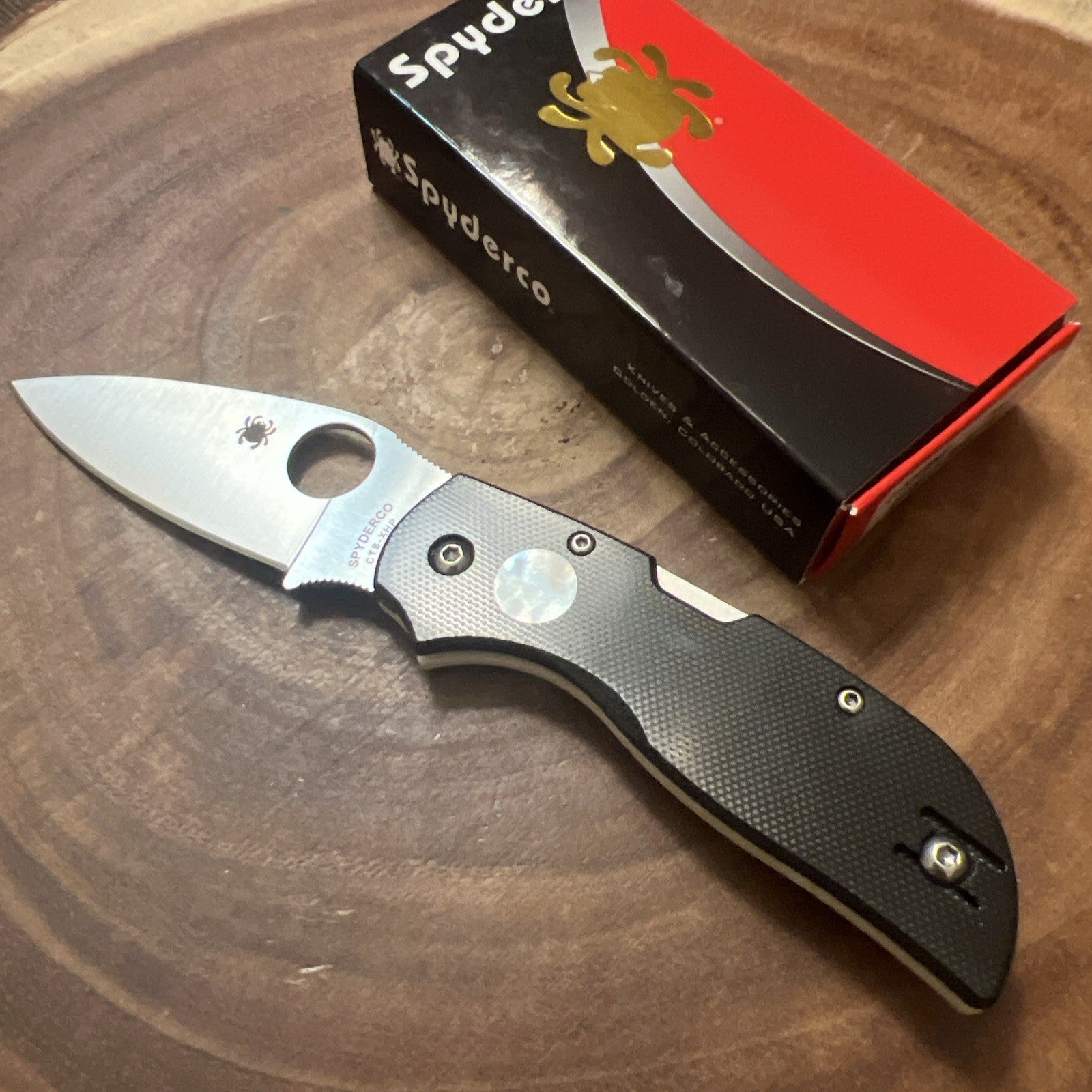 Spyderco Chaparral Lockback Knife Black & White G-10 Sun and Moon XHP C152GSM