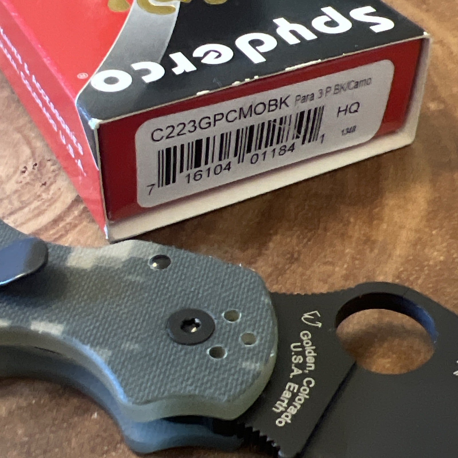 Spyderco Para 3 Black Blade Camo C223GPCMOBK New with box
