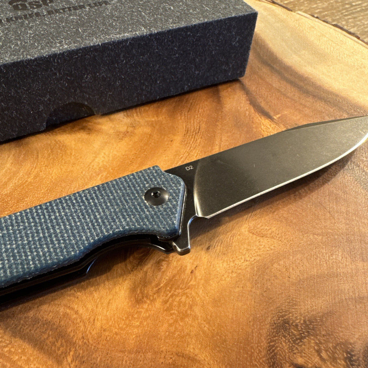 QSP Mamba V2 Folding Knife Blue Micarta Handle D2 Plain Edge Black SW QS111-H2