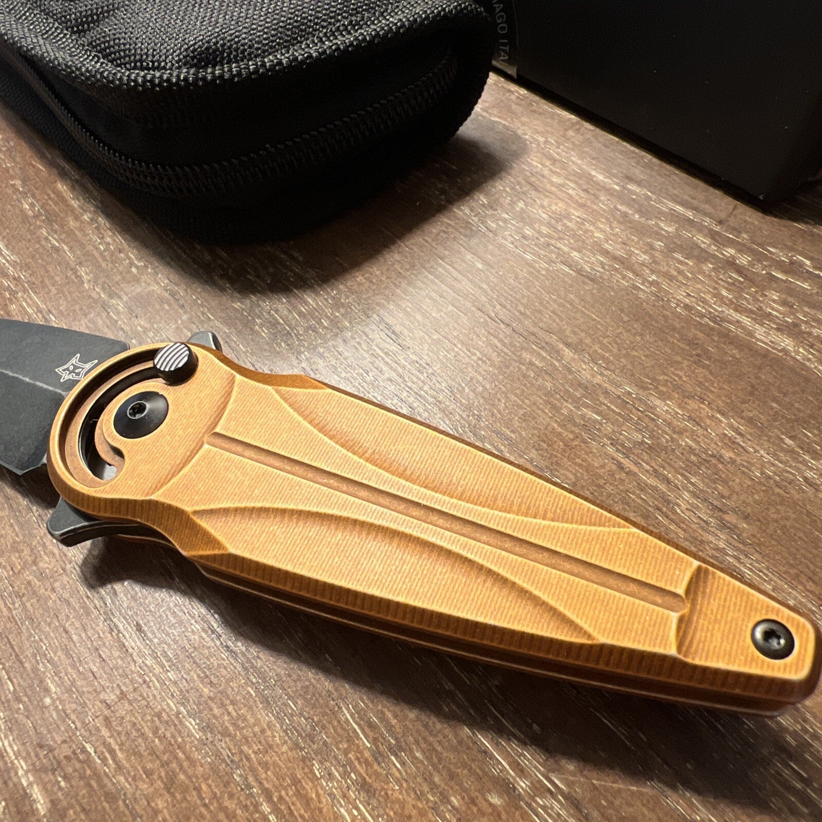 Fox Saturn Folding Knife 2.56" N690 Steel Blade Washed Copper Aluminum Handle