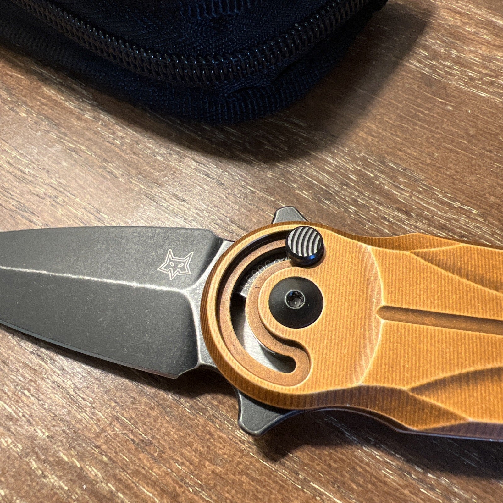 Fox Saturn Folding Knife 2.56" N690 Steel Blade Washed Copper Aluminum Handle