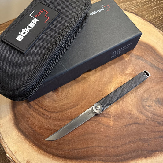 Boker Plus Kaizen Black G10 Pocket Knife 3.03" Blade D2 Front Flipper - 01BO390